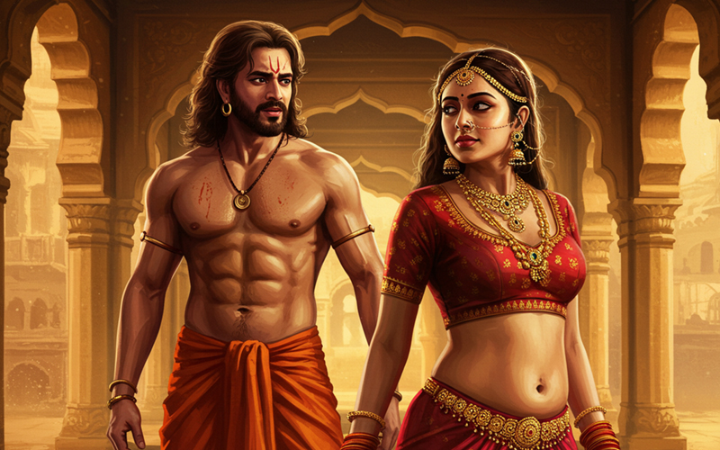 A visual representation of how Kama (lustdesire) obscures one's true knowledge and self, as taught in the Bhagavad Gita.